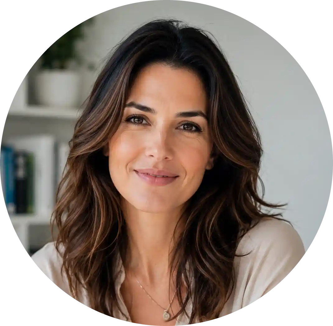Professional female health journalist portrait for ToKeepYouFit, featuring a wellness editor in a bright modern workspace with a friendly and trustworthy appearance.